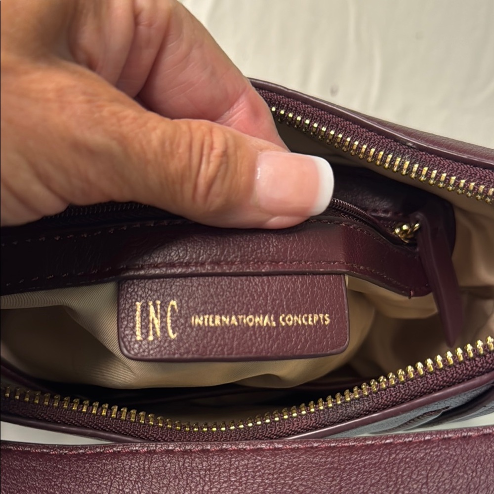 INC International Concepts Burgundy Studded Hobo Crossbody Bag - Picture 8 of 10